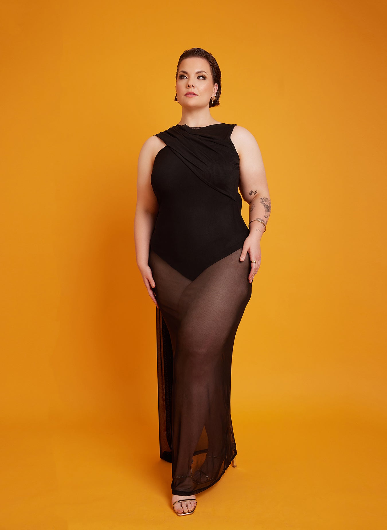 Sharon Mesh Bodycon Maxi Dress w. Bodysuit - Image 3