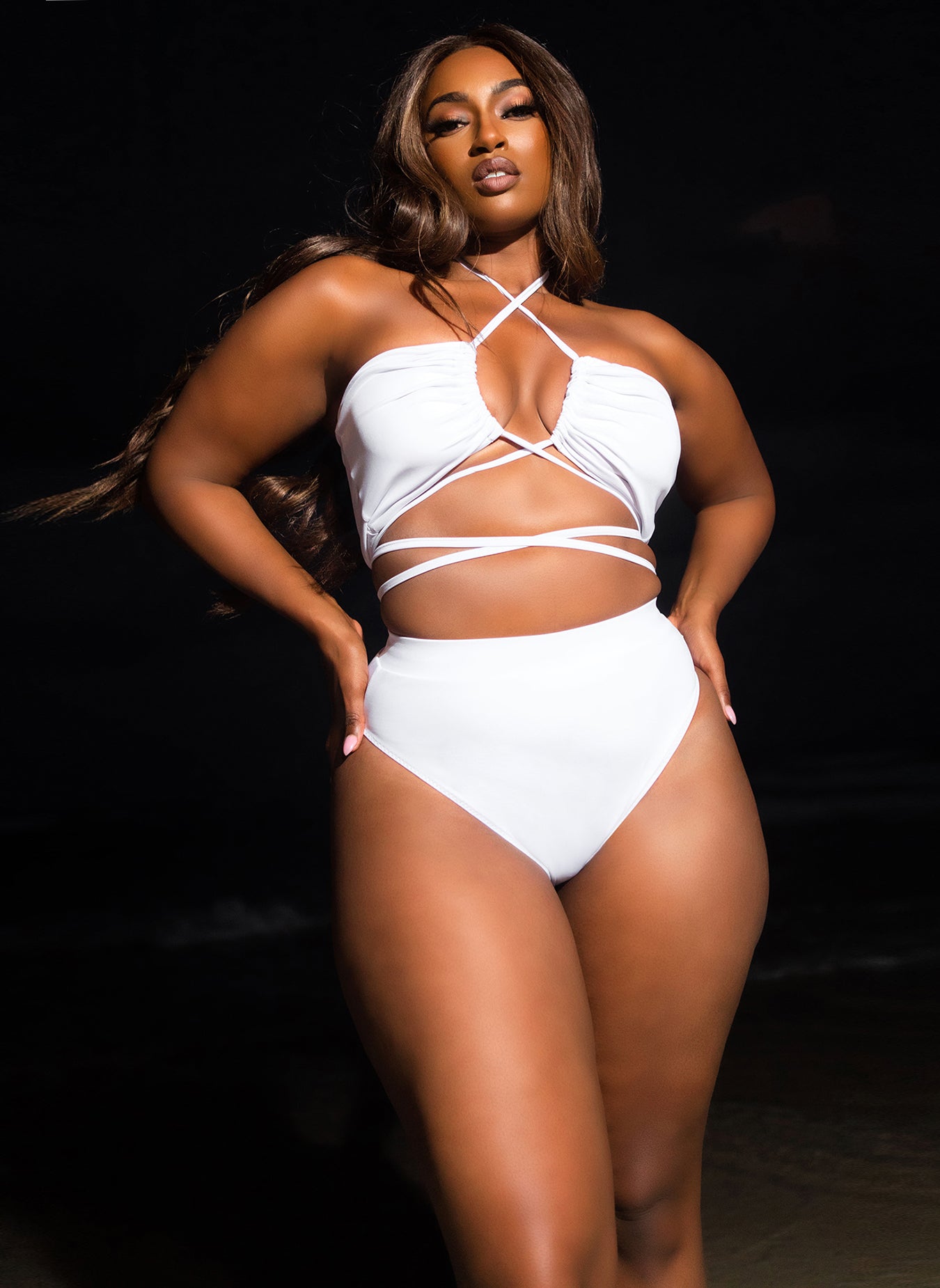 Bay Bae String Wrap Halter Bikini Top - White