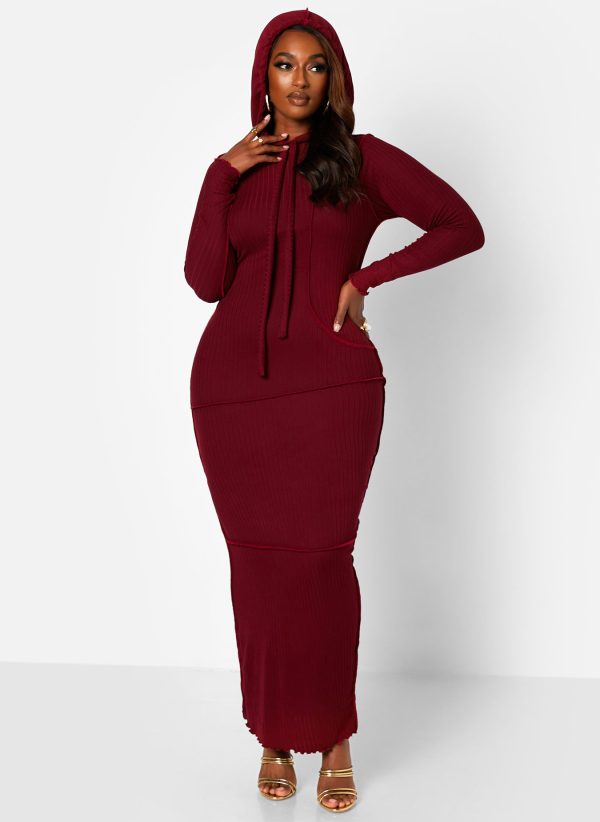 bodycon hooded maxi dress Ready To Go Ribbed Exposed Seam hooded mini dress