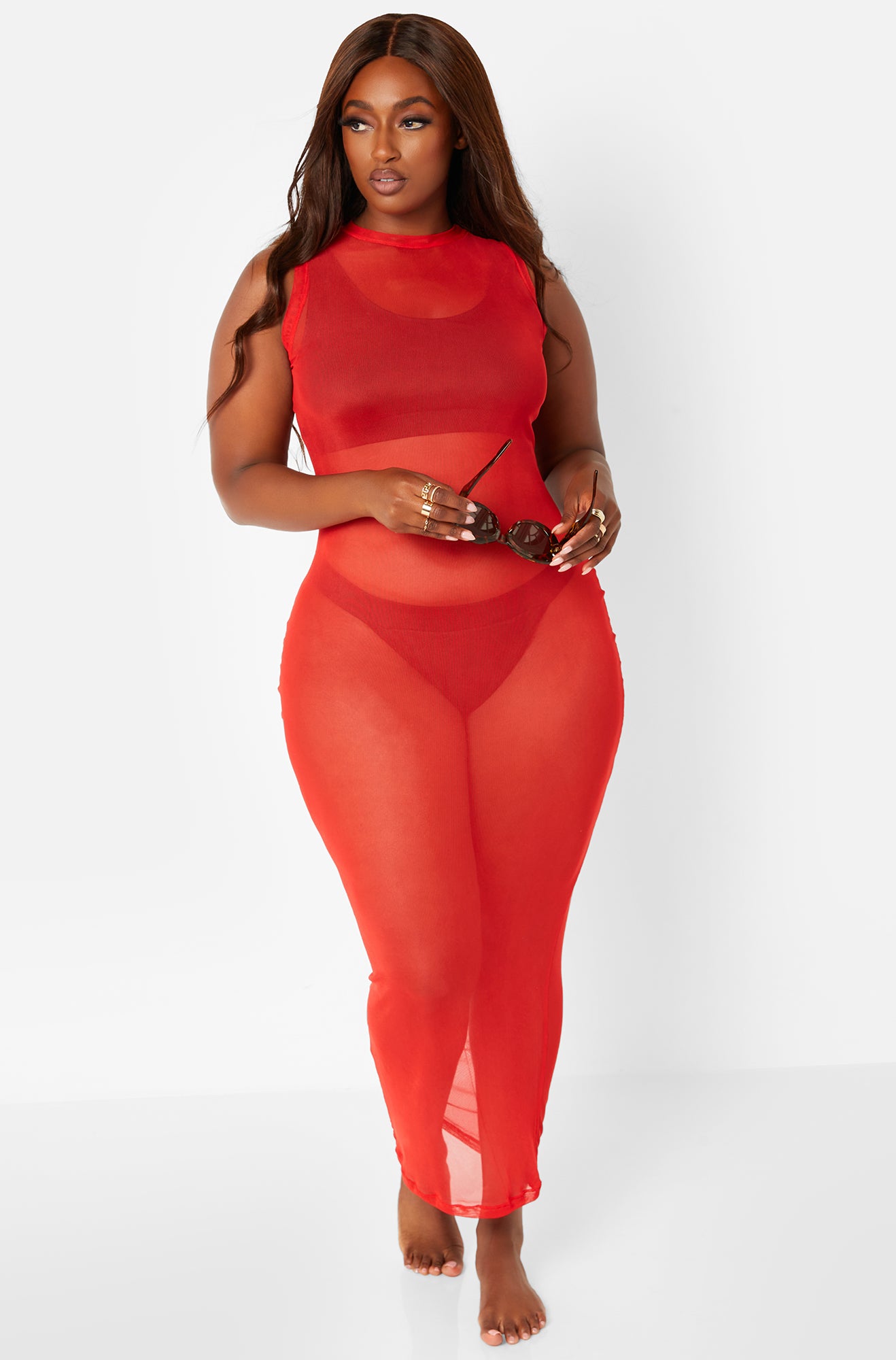 Red Be Clear Sheer Maxi Bodycon Dress Plus Sizes