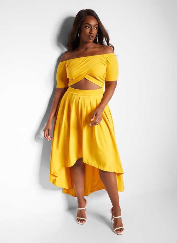 off the shoulder high low skater dress Off The Shoulder Short Sleeve High Low Homecoming Dress, Cocktail Skater Dress