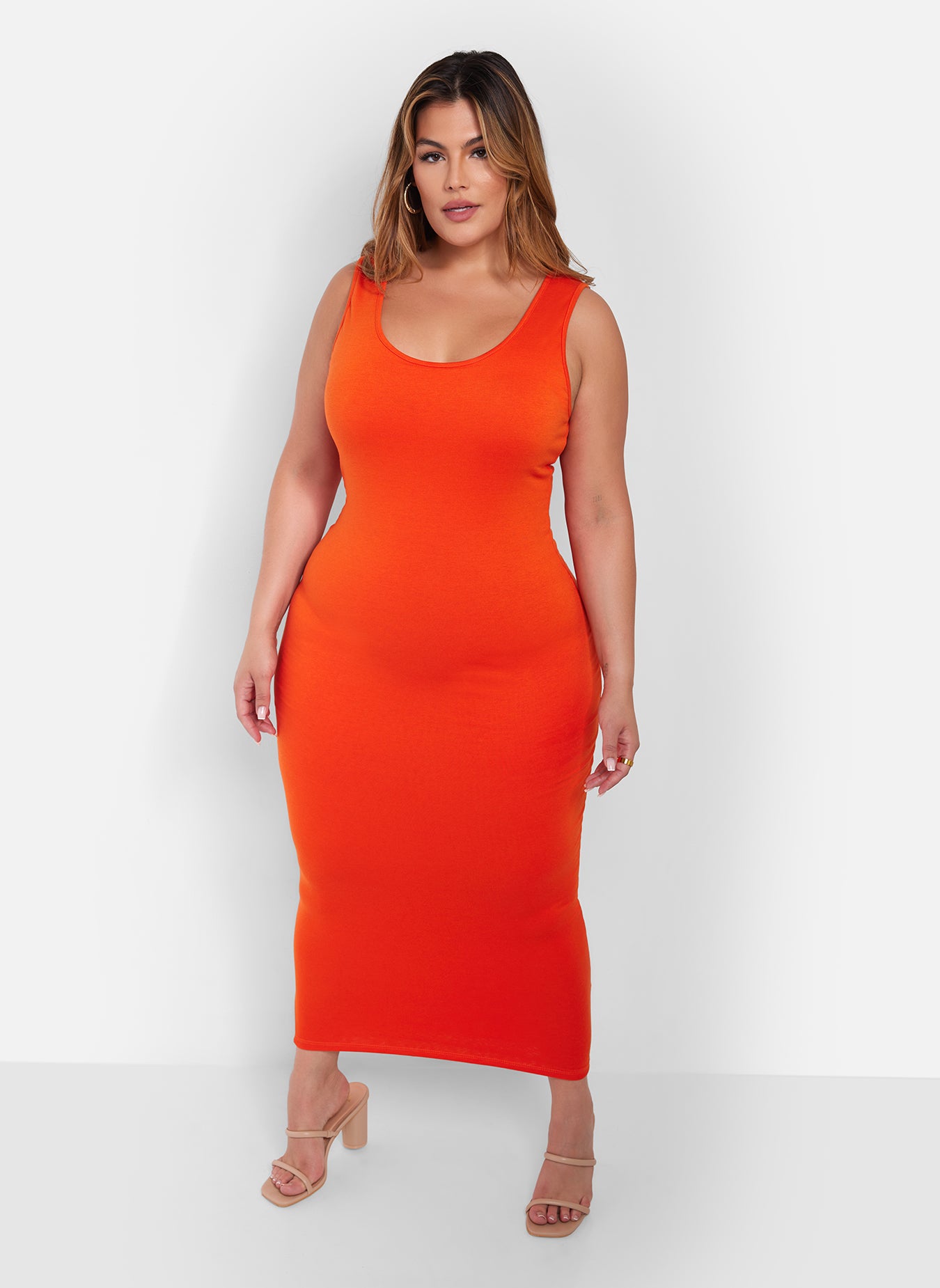 Rebdolls Women's Essential Tank Maxi Bodycon Dress - Orange - 1X Rebdolls Women's Essential Tank Maxi Bodycon Dress - Orange - 1X
