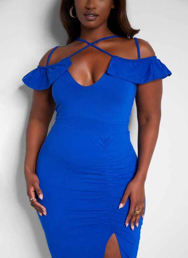 plus size royal blue bodycon dress Got His Attention Ruched Bodycon Midi Dress