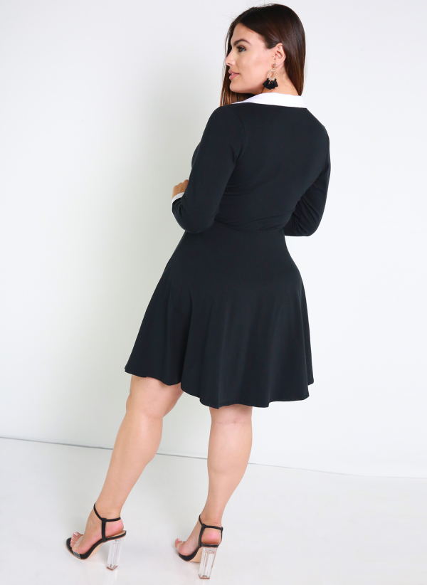 black collared skater dress Plus Size - Halloween Collared Skater Dress