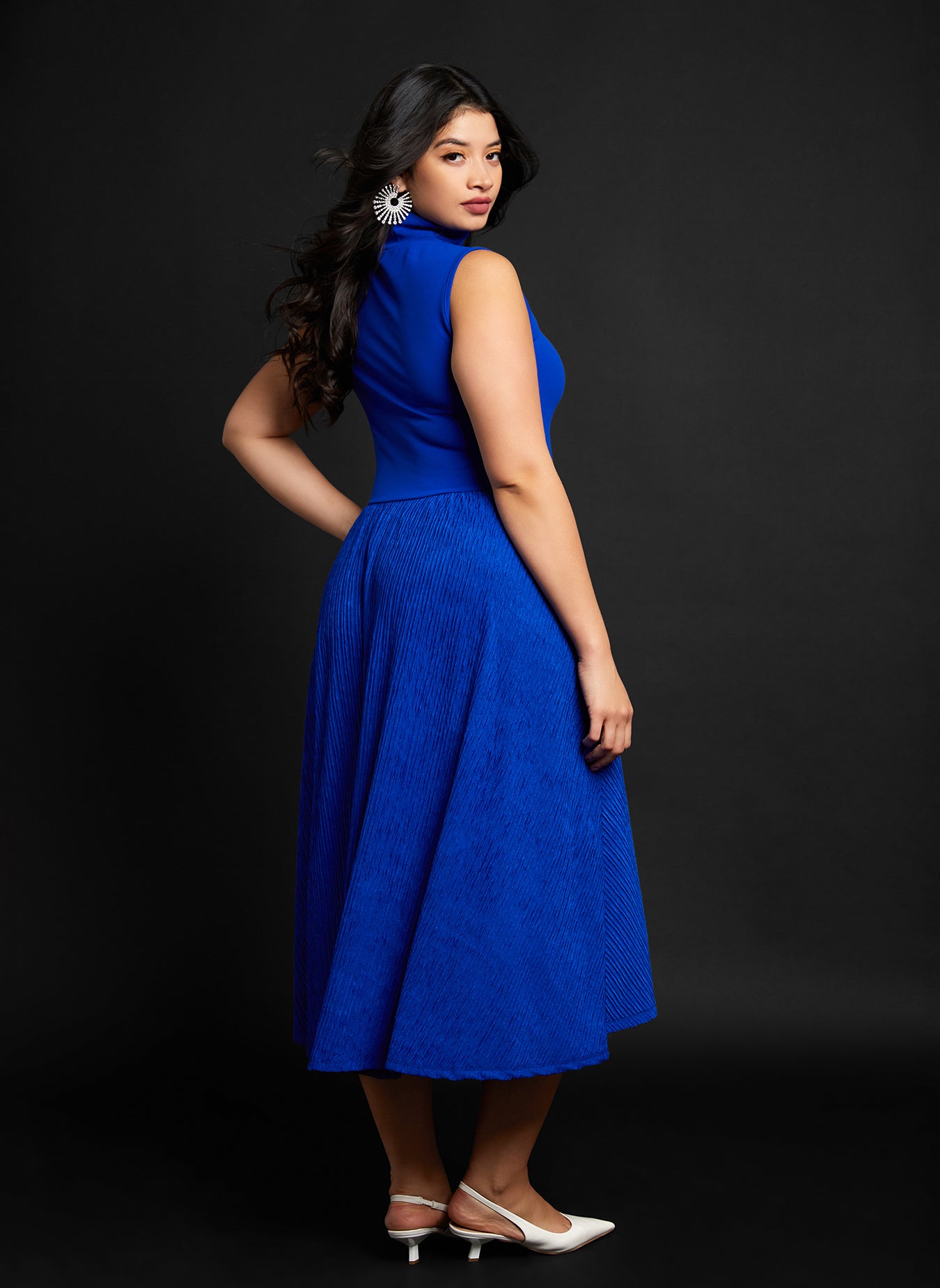midi skater dress formal Womens Star by Julien MacDonald Blue Draped Midi Skater Dress US 8