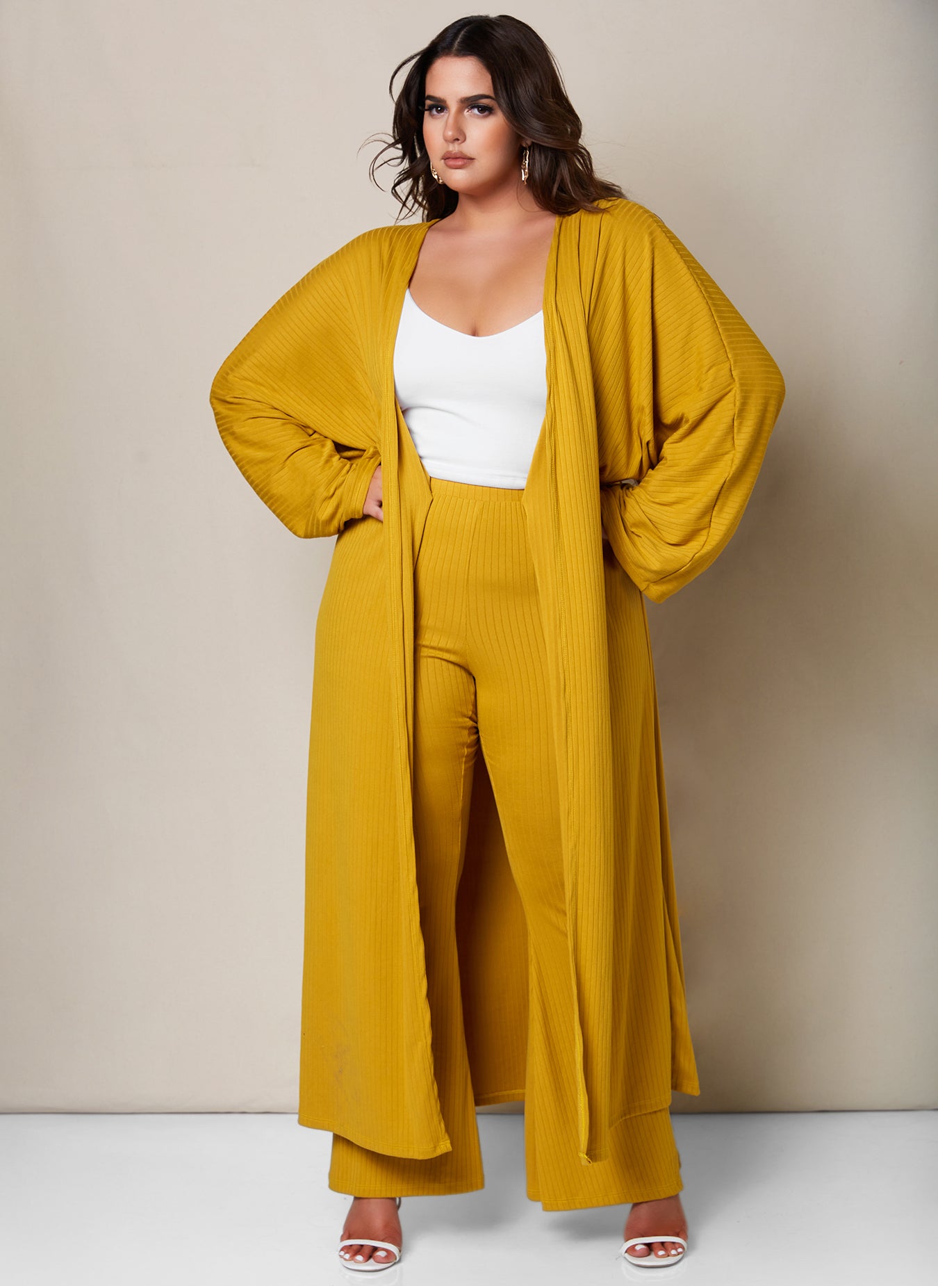 Swept Away Ribbed Kimono Sleeve Longline Cardigan