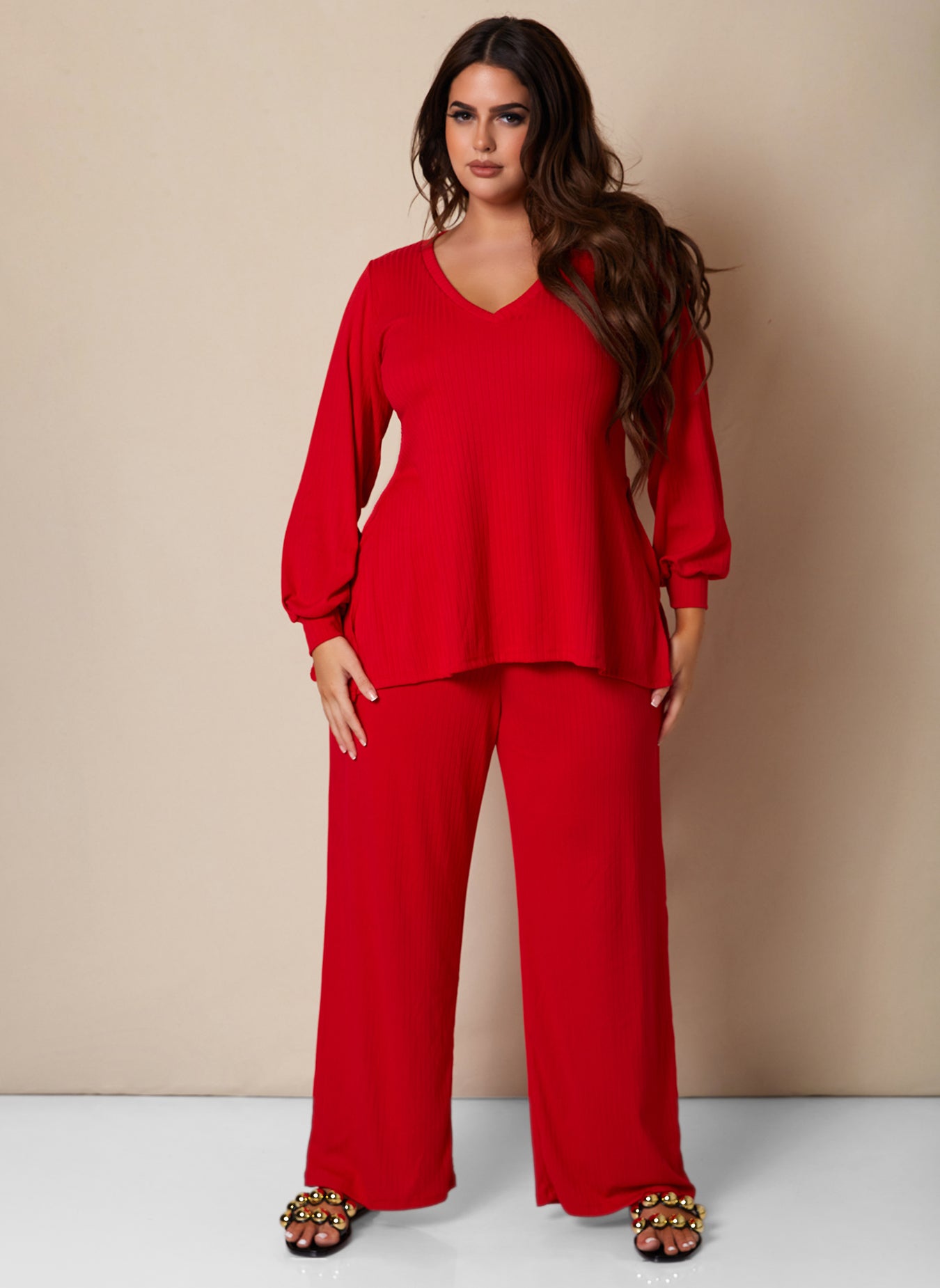 Time To Chill Ribbed Wide Leg Pants W. Pockets
